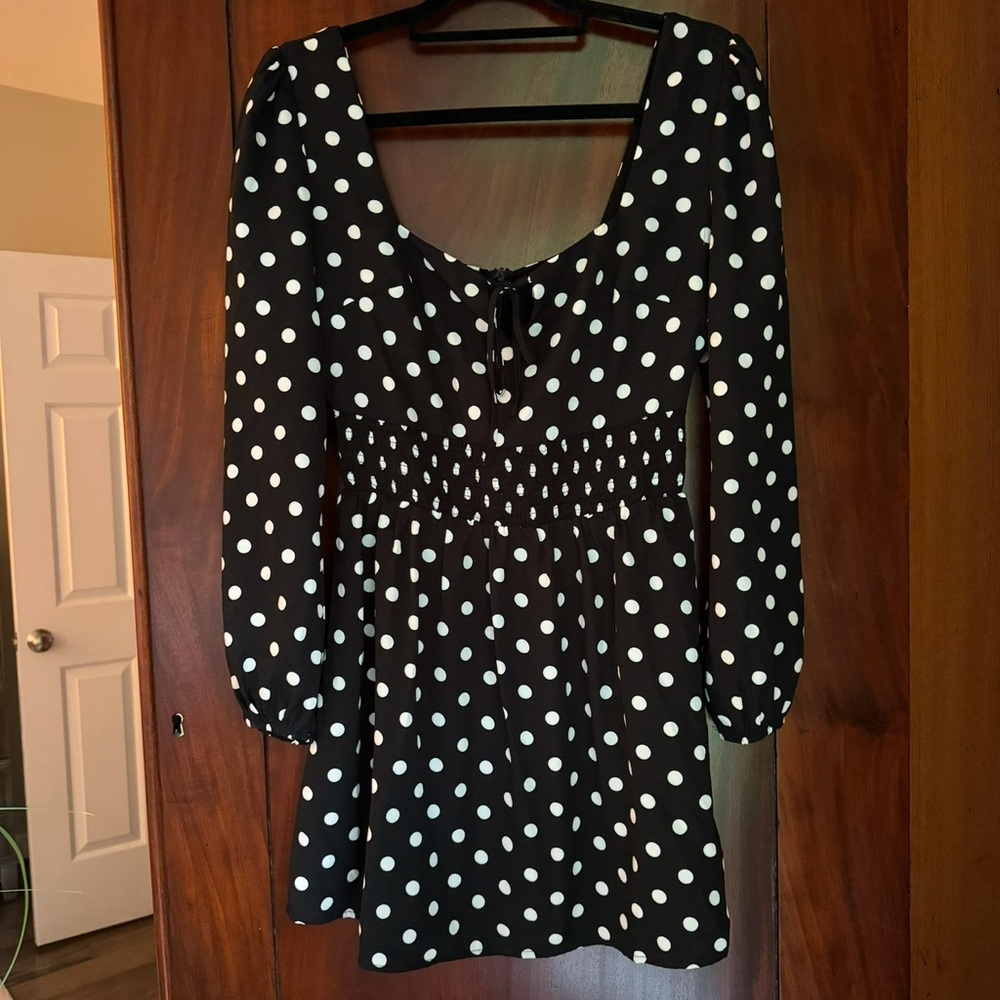 NWT Urban Outfitters Long Sleeve Black and White Polkadot Dress